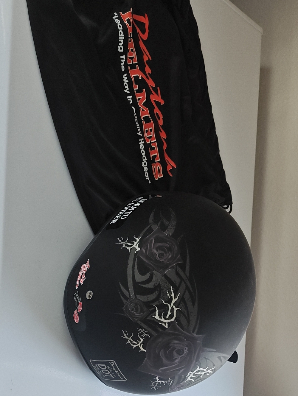 Women's Daytona Helmets Black Floral Motorcycle Half Helmet